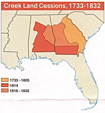 Muscogee (Creek) land cessions 1733–1832