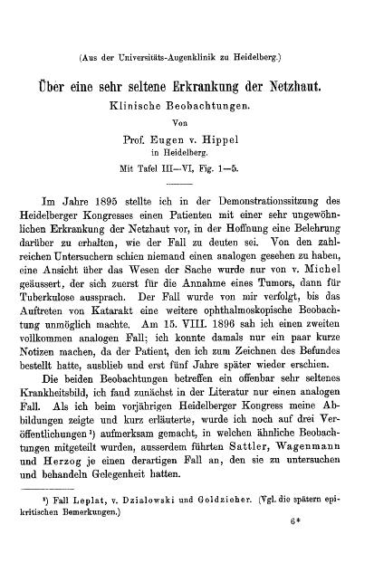 Original von Hippel's description of disease.