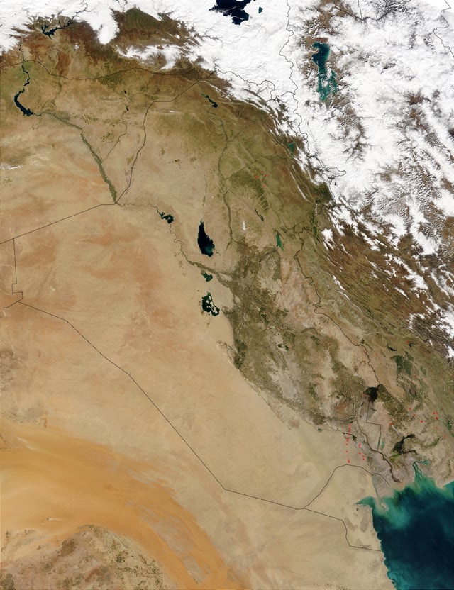 Satellite map of Iraq.