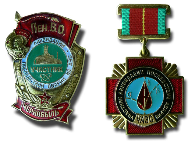 Soviet badge awarded to Chernobyl liquidator