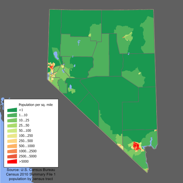 Population density map of Nevada