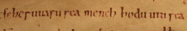 The oldest surviving words written in Hungarian, from the founding declaration of the Benedictine Abbey of Tihany, 1055.  It reads "feheruuaru rea meneh hodu utu rea" (in modern Hungarian "Fehérvárra menő hadi útra", meaning "to the military road going to Fehérvár")