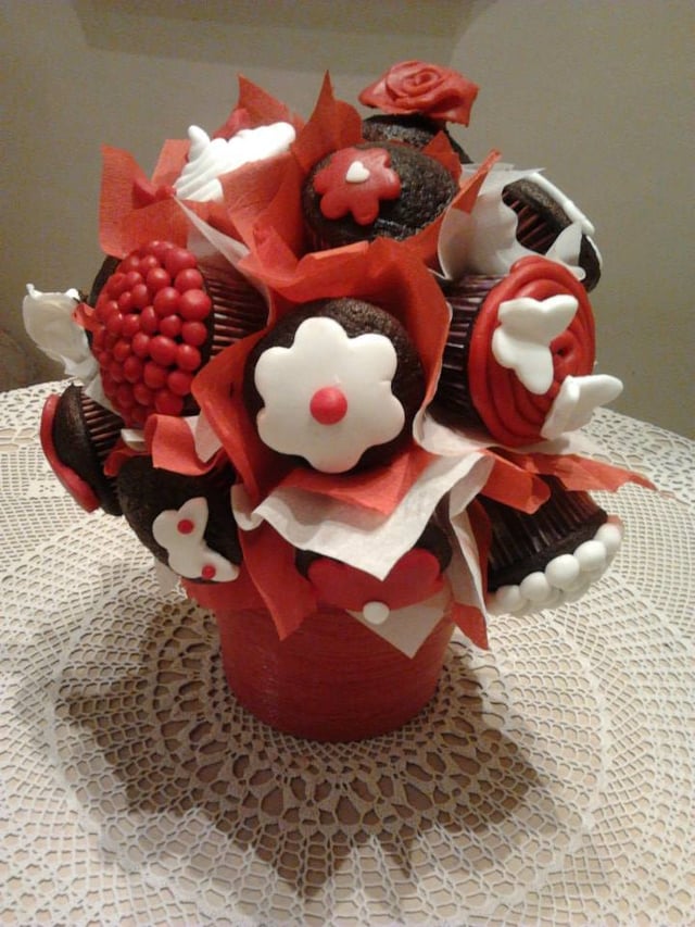 Valentine's Day themed bouquet of cupcakes