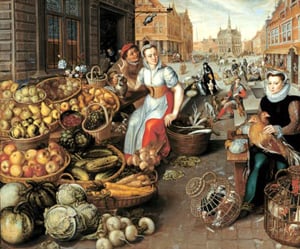 Fruit and Vegetable Market, Painting by Arnout de Muyser. c. 1590