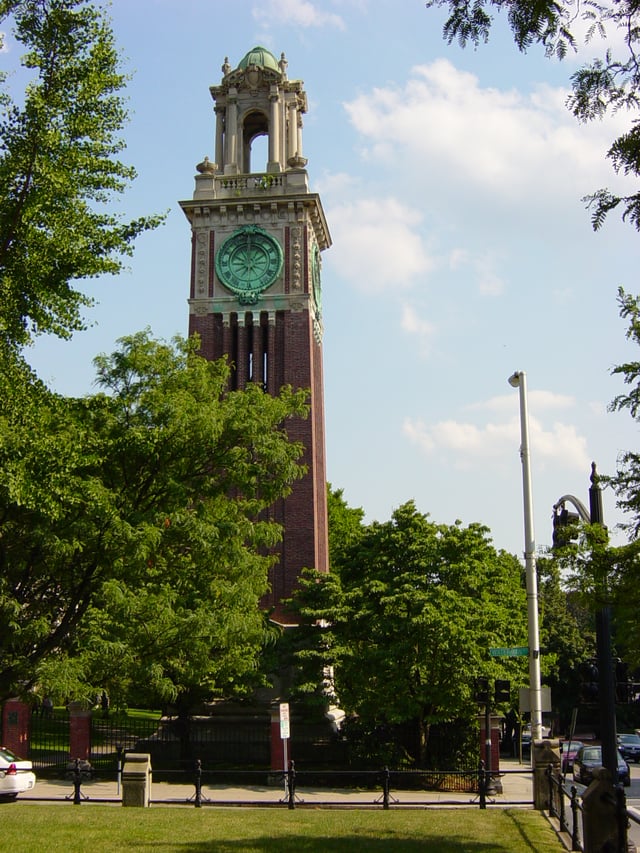 Carrie Tower, built 1904 in English Baroque style, is a memorial to Caroline Mathilde Brown, granddaughter of Nicholas Brown, class of 1786, for whom the University is named