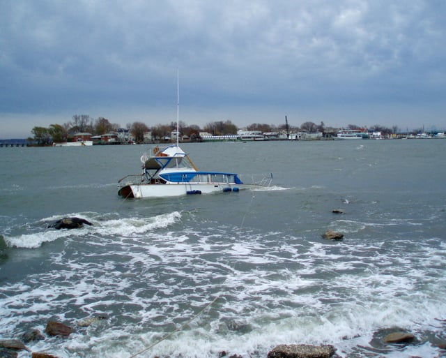 A sunken boat off the shore of City Island