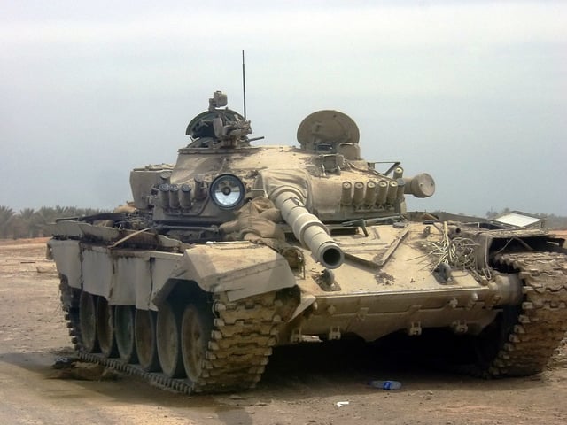 A T72 Asad Babil abandoned after facing the final U.S. thrust into Baghdad
