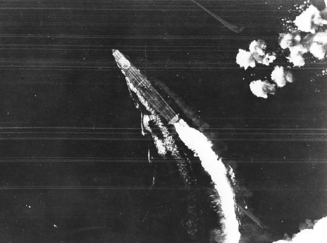 Hiryū under attack by B-17 Flying Fortress heavy bombers