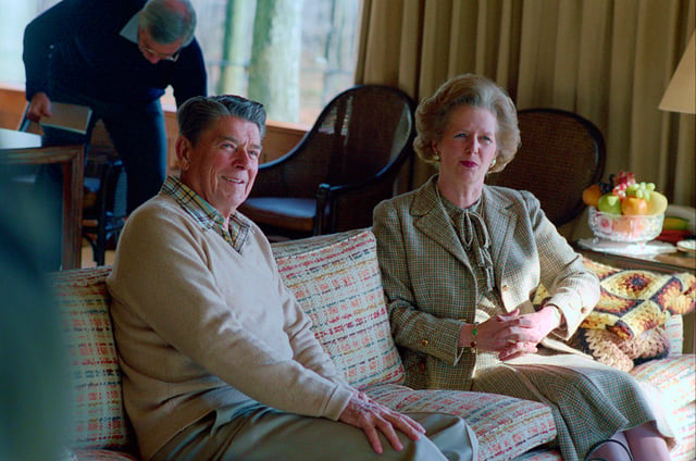 Anti-communists Ronald Reagan and Margaret Thatcher, respectively President of the United States and Prime Minister of the United Kingdom