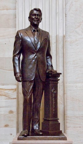 A bronze statue of Reagan standing in the Capitol rotunda (a part of the National Statuary Hall Collection)