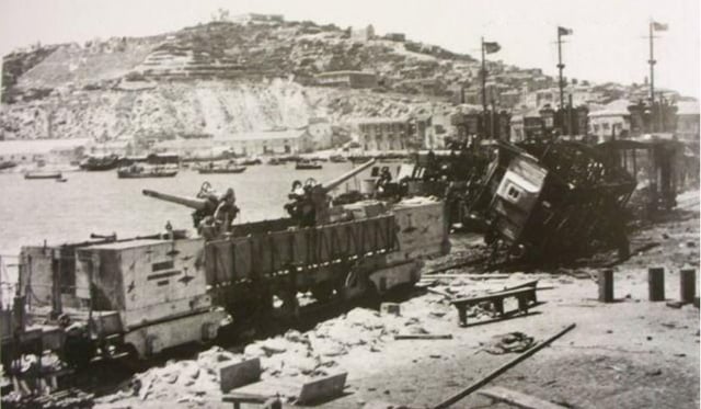 Remains of the Italian Navy armed train "T.A. 76/2/T", destroyed by USS Bristol while opposing the landing at Licata.