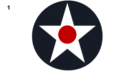 Roundels that have appeared on U.S. military aircraft 1.) 5/1917–2/1918 2.) 2/1918–8/1919 3.) 8/1919–5/1942 4.) 5/1942–6/1943 5.) 6/1943–9/1943 6.) 9/1943–1/1947 7.) 1/1947–