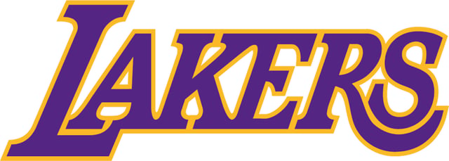 The Lakers current wordmark, used since the 1999–2000 season. The version shown is used on their Sunday home alternate jerseys.