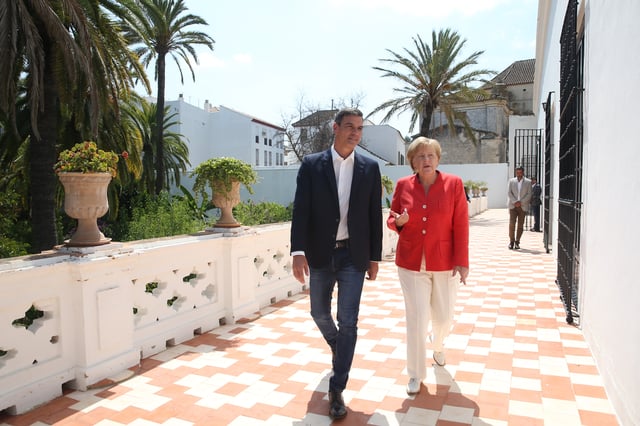 Spanish PM Sánchez and Chancellor Merkel in a meeting about migration in Andalusia, Spain in 2018