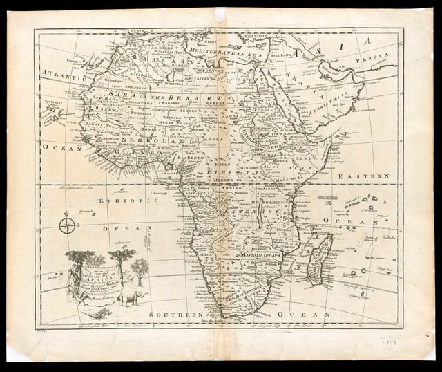 A 1747 map of Africa with the Indian Ocean referred to as the Eastern Ocean