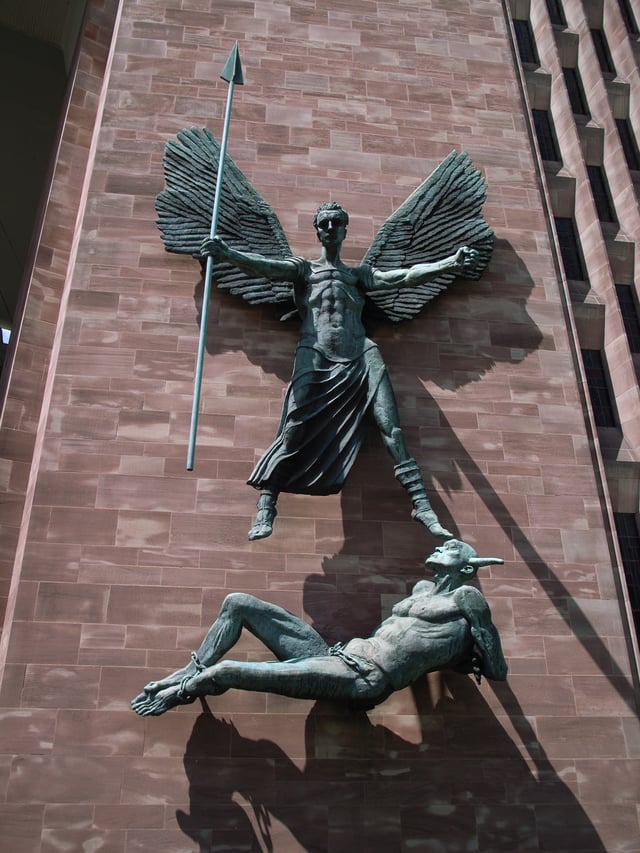 Statue of St Michael and Satan at Coventry Cathedral