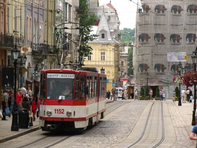 A Lviv tram in the Old Town