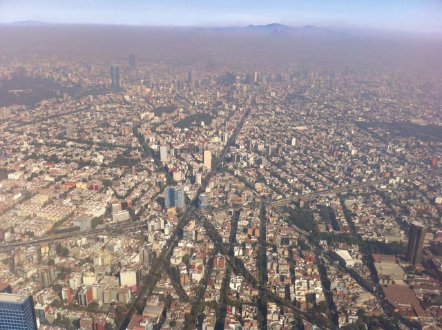 Air pollution over Mexico City in December 2010. Air quality is poorest during the winter.
