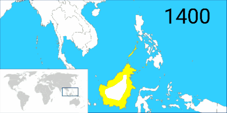 Territorial loss of the thalassocracy of the Sultanate of Brunei from 1400 to 1890 due to the beginning of Western imperialism