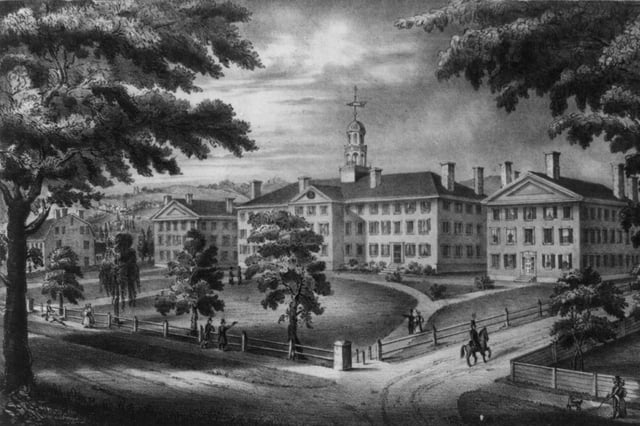 Lithograph of the President's House, Thornton Hall, Dartmouth Hall, and Wentworth Hall