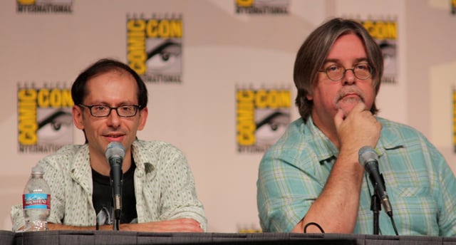 David X. Cohen and Matt Groening at the Futurama panel of Comic-Con 2009.