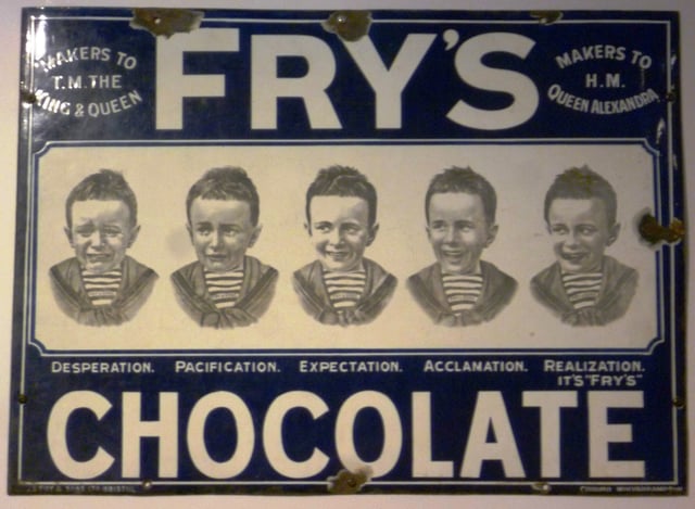 Fry's produced the first chocolate bar in 1847, which was then mass-produced as Fry's Chocolate Cream in 1866.