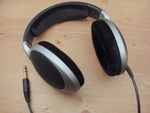 Sennheiser HD 555 headphones, used in audio production environments (2007)