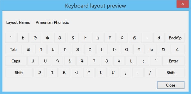 Armenian keyboard layout using the Armenian alphabet.