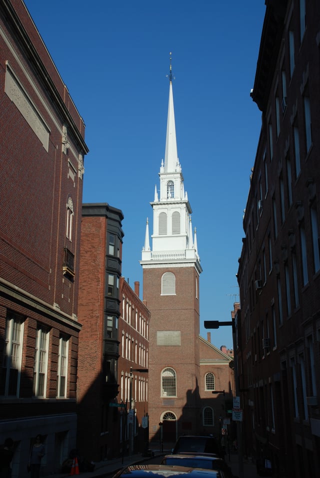 Old North Church in Boston. Inspired by the work of Christopher Wren, it was completed in 1723.