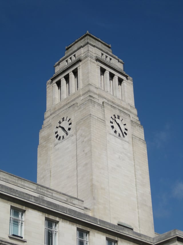 The Parkinson Building campanile, which features prominently in the university logo and publications after re-branding in 2006.