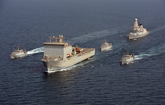 The RN presence in the Persian Gulf typically consists of a Type 45 destroyer and a squadron of minehunters supported by an RFA Bay-class "mothership"