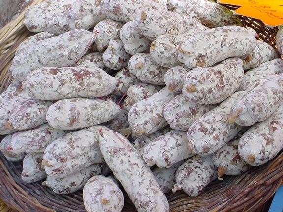 Saucissons in a market in the south of France