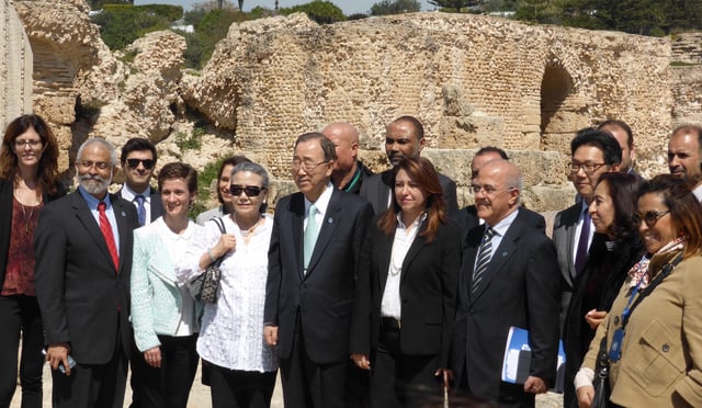 Ban Ki-moon and his wife visit the ancient ruins of Carthage in Tunisia, 29 March 2016