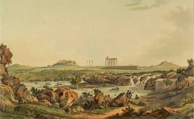 The Temple of Olympian Zeus with river Ilisos by Edward Dodwell, 1821