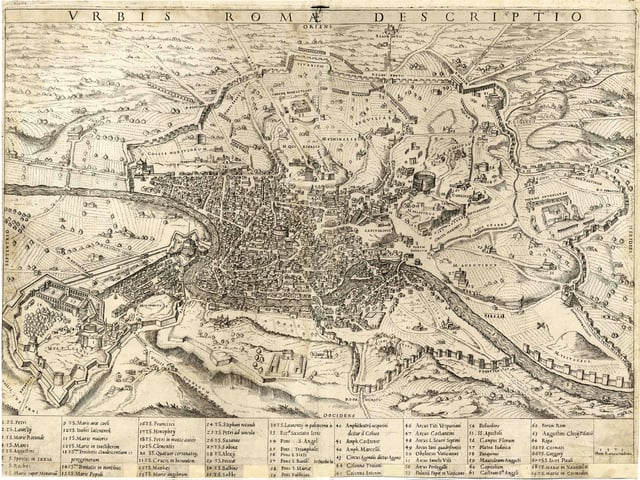 Almost 500 years old, this map of Rome by Mario Cartaro shows the city's primary monuments.