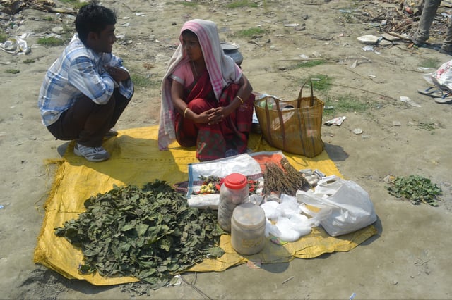 Woman selling cannabis and bhang in Guwahati, Assam, India