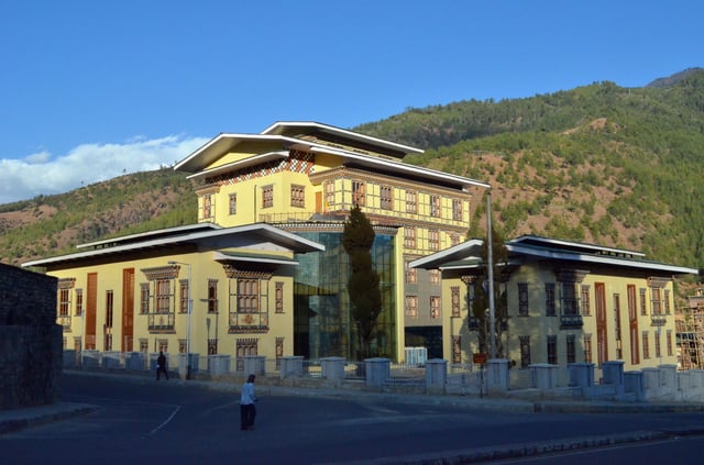 The Bhutan Power Corporation headquarters in Thimphu. Bhutan's principal export is hydroelectricity.