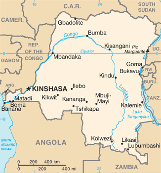 The map of the Democratic Republic of the Congo