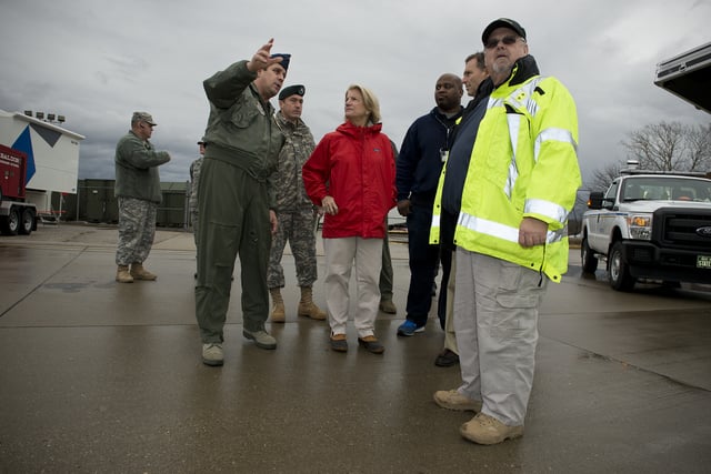 Capito surveys safe drinking water with a FEMA contingency and U.S. Air Force Col. Jerome Gouhin.