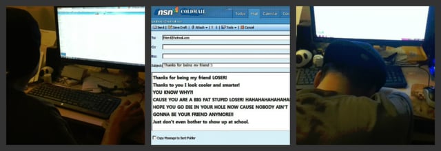 Cyberbullying by email from a fictional friend@hotmail.com