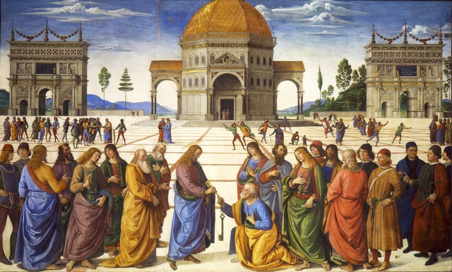 Pietro Perugino's use of perspective in a fresco at the Sistine Chapel (1481–1482)