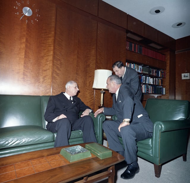 De Gaulle with President Lyndon B. Johnson in Washington, D.C., 1963