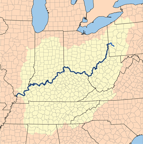 Drainage basin of the Ohio River, part of the Mississippi River drainage basin