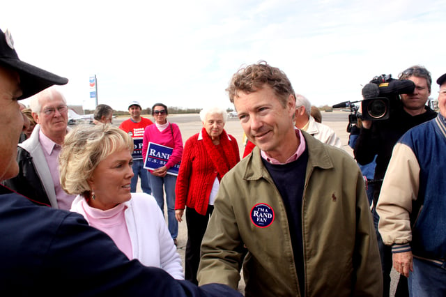 Rand Paul greeting supporters at Bowman Field in Louisville, Kentucky on November 1, 2010.