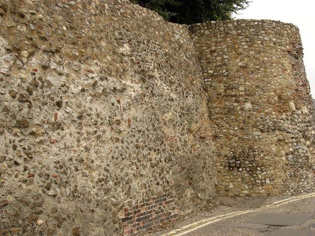 A surviving fragment of the Roman Town Wall in East Hill.