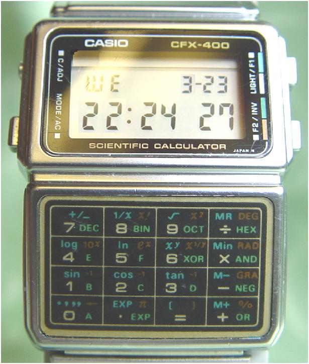 A Casio CFX-400, scientific calculator watch.