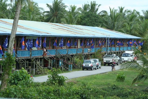 An Iban longhouse near Setiam, Kuala Tatau-Bintulu road