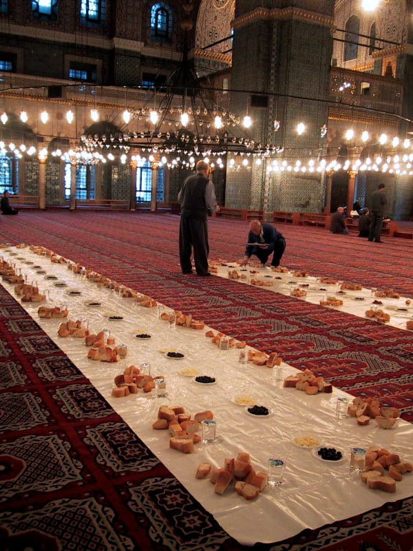 Iftar at Sultan Ahmed Mosque in Istanbul, Turkey