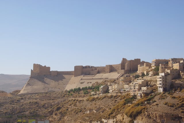 The Karak Castle (c. 12th century AD) built by the Crusaders, and later expanded under the Muslim Ayyubids and Mamluks.