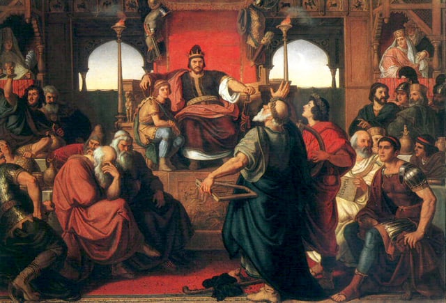 "Feast of Attila". Hungarian romantic painting by Mór Than (1870).